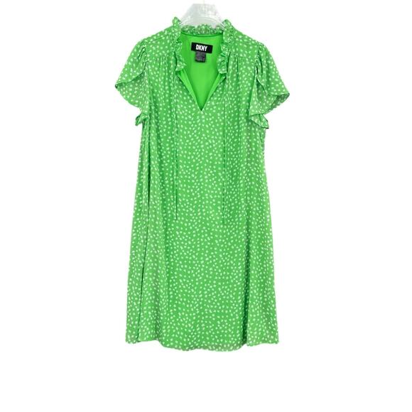 DKNY Green And White Short Flutter Sleeve Flowy Floral Shift Dress - Picture 7 of 11